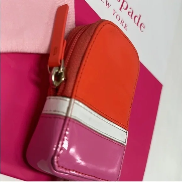Kate Spade Strawberry Popsicle Coin Purse Shiny Patent Leather Zipper Wallet - Picture 7 of 7